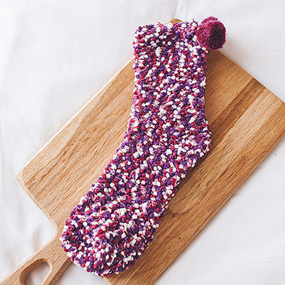 供应跨境女士蛋糕袜圣诞袜子珊瑚绒地板袜菊花纱睡眠袜cake socks