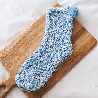 供应跨境女士蛋糕袜圣诞袜子珊瑚绒地板袜菊花纱睡眠袜cake socks