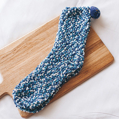 供应跨境女士蛋糕袜圣诞袜子珊瑚绒地板袜菊花纱睡眠袜cake socks