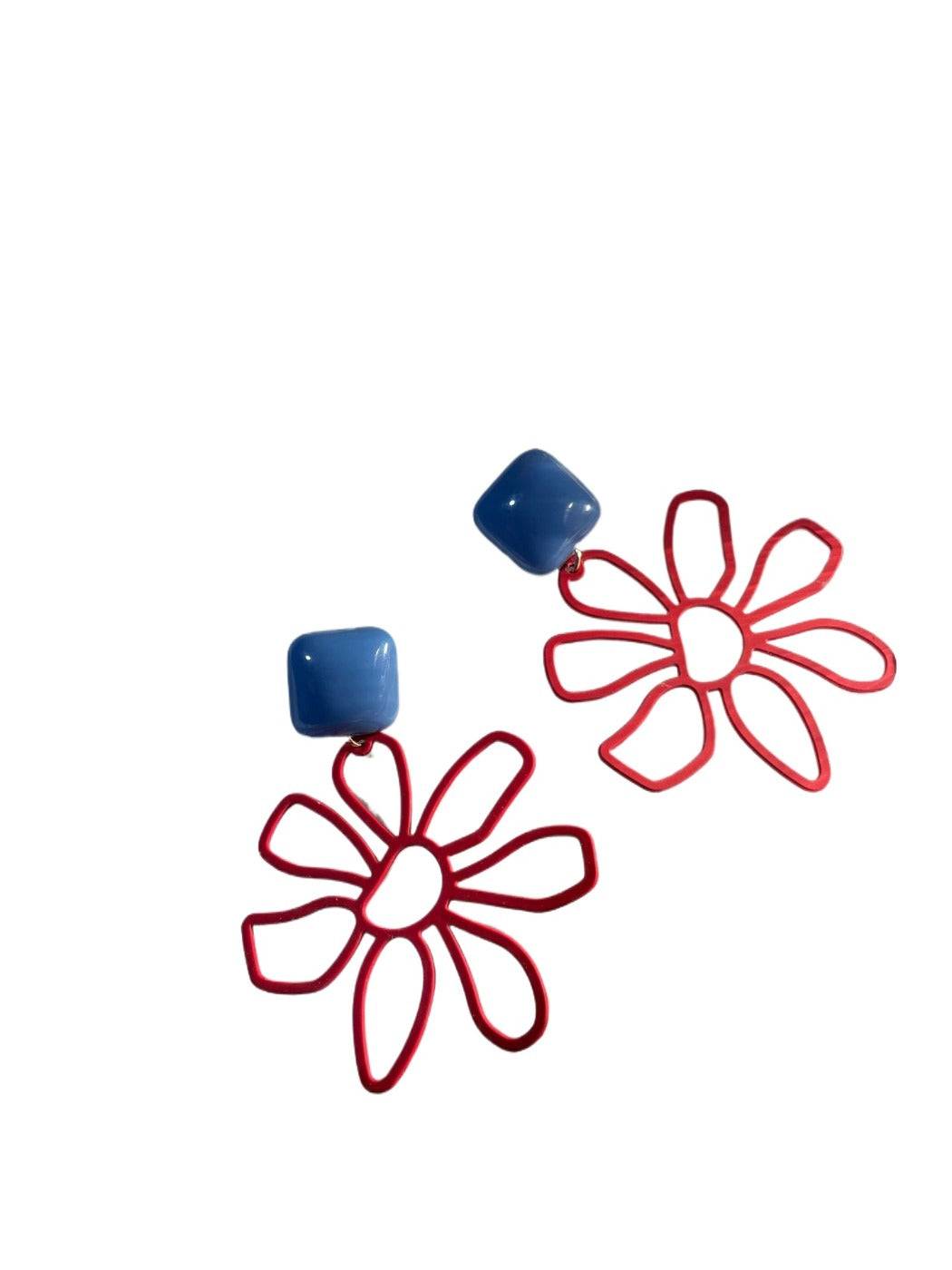 Earwish - Vintage Red Blue Floral Earrings