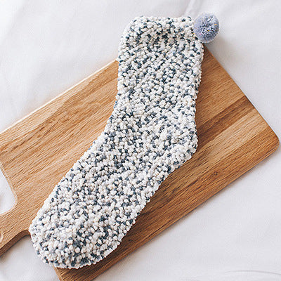 供应跨境女士蛋糕袜圣诞袜子珊瑚绒地板袜菊花纱睡眠袜cake socks