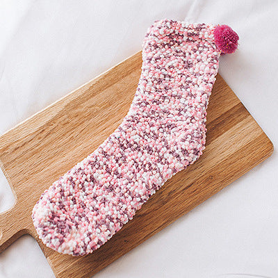 供应跨境女士蛋糕袜圣诞袜子珊瑚绒地板袜菊花纱睡眠袜cake socks