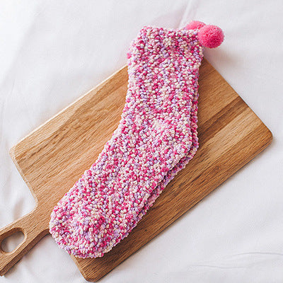 供应跨境女士蛋糕袜圣诞袜子珊瑚绒地板袜菊花纱睡眠袜cake socks