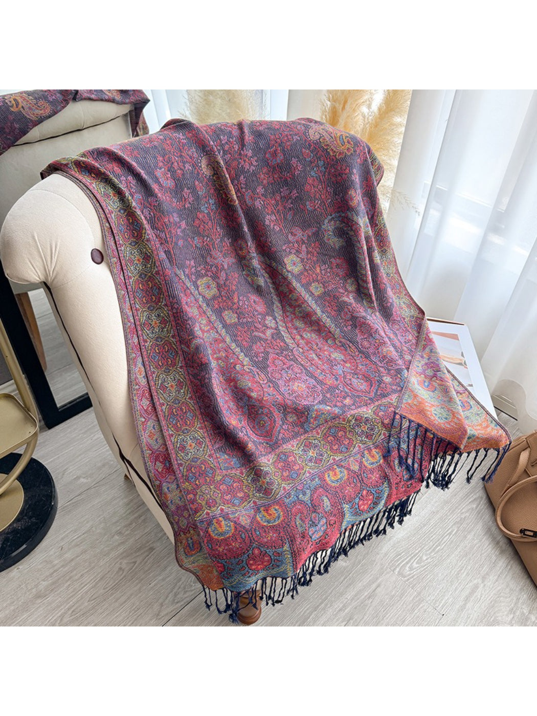 Scarvii - Oversized Paisley Fringe Scarf Shawl