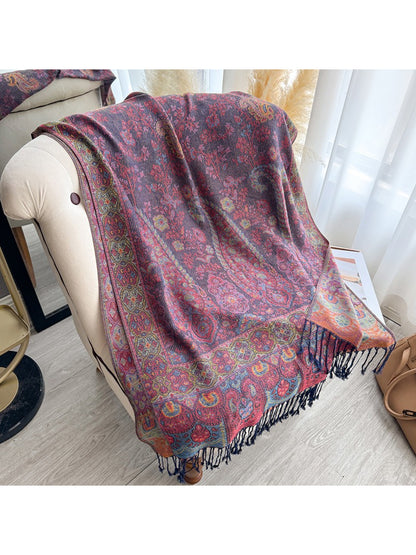 Scarvii - Oversized Paisley Fringe Scarf Shawl