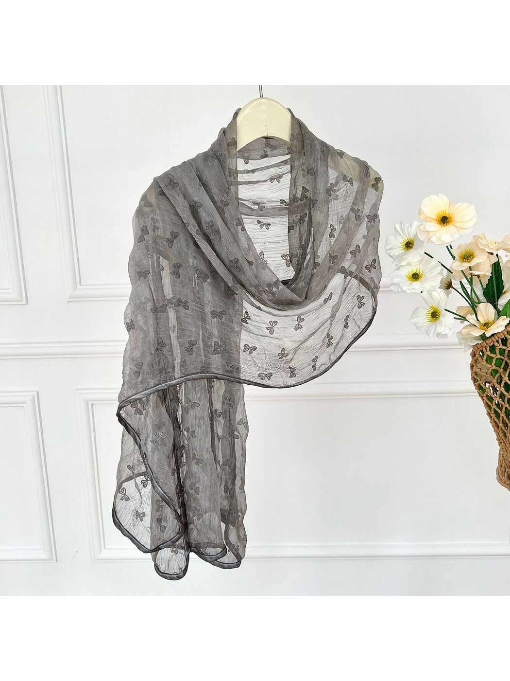 Scarvii - Bow Textured Long Wrap Fashion Scarf