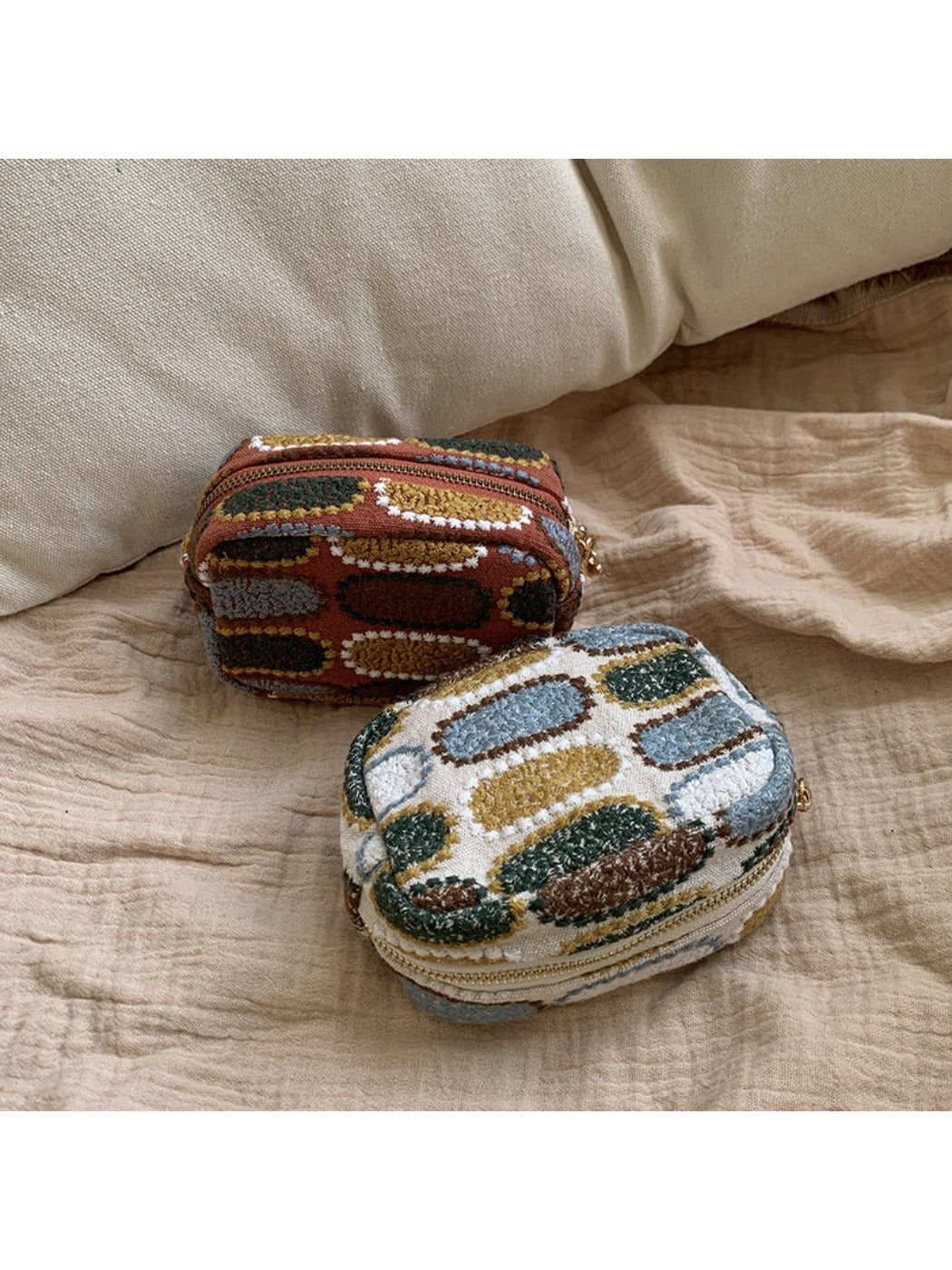 Cosbai - Mini Embroidered Zipper Cosmetic Pouch