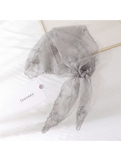 Scarvii - Sheer Floral Print Lace Triangle Bandana
