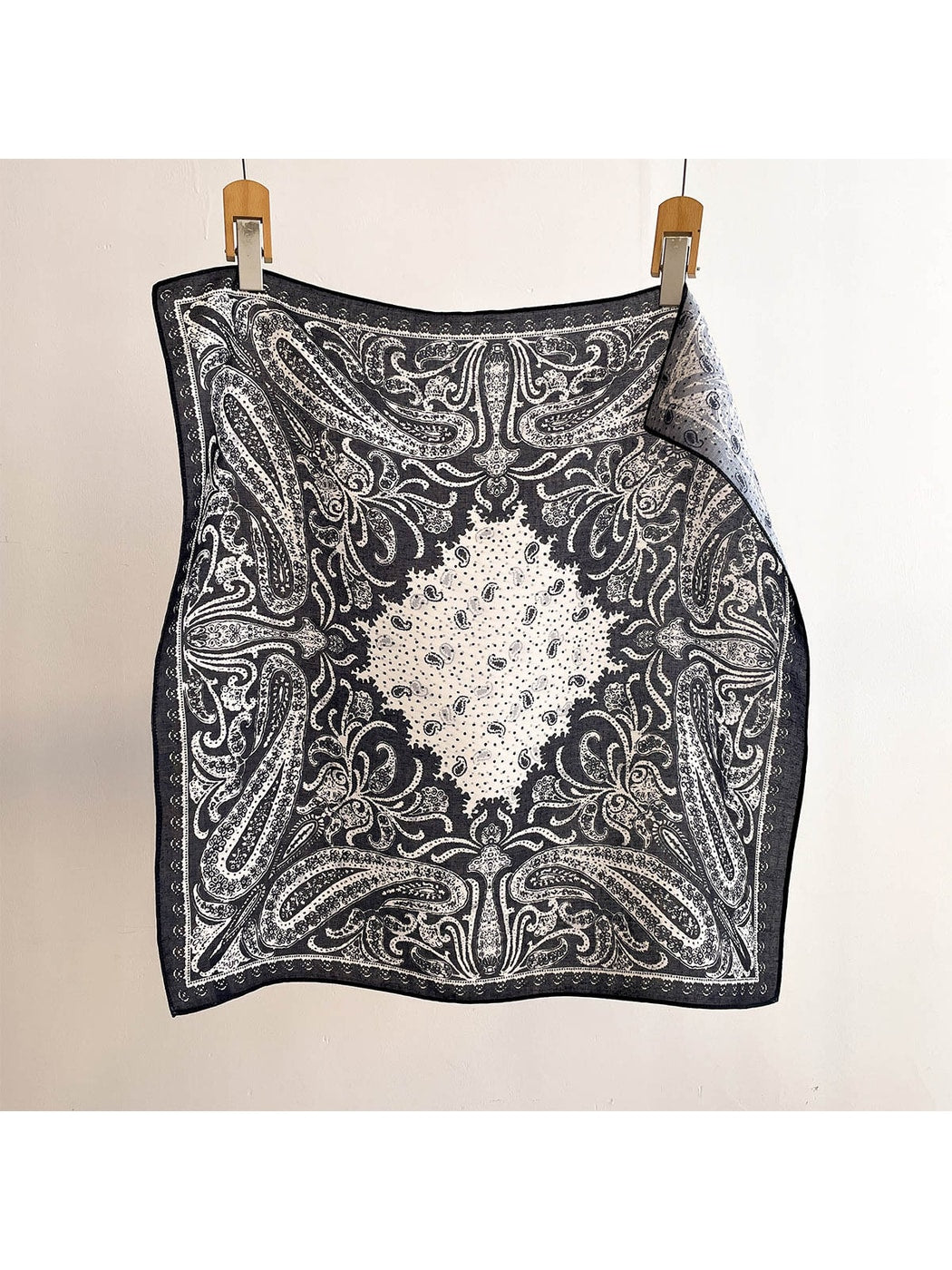 Scarvii - Black and White Colorblock Paisley Square Scarf