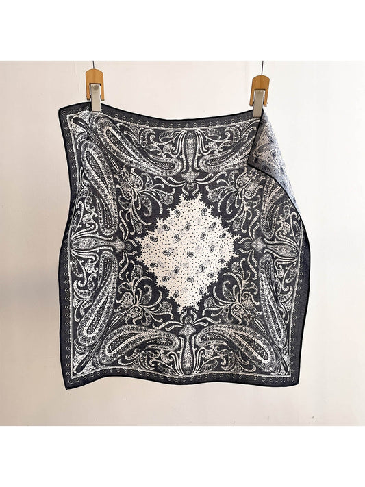 Scarvii - Black and White Colorblock Paisley Square Scarf