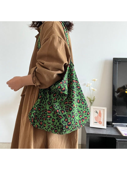 Close-up of neon leopard print fabric on Cosbai slouch tote bag