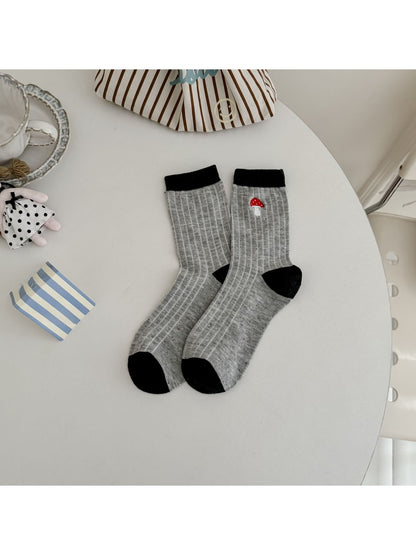 Rufia - Red Mushroom Detail Casual Crew Socks