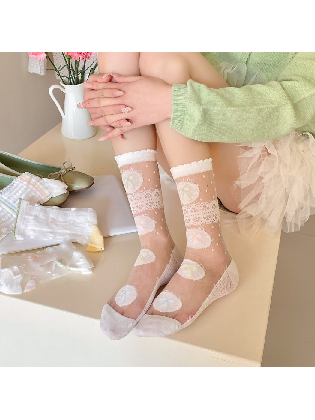 Rufia - Sheer Dot Texture Crew Socks product image 4