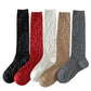 Rufia - Retro Solid Color Knee-High Socks with Embossed Print