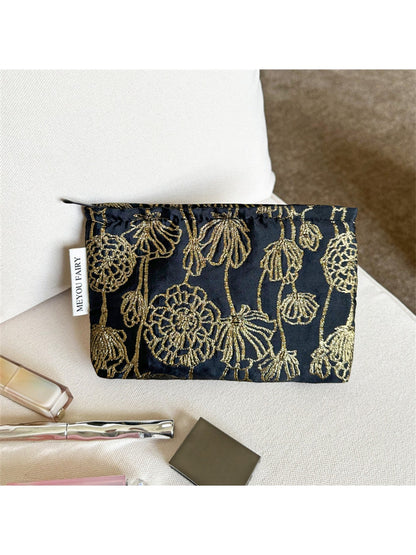 Cosbai - Antique Style Floral Zip Pouch Bag