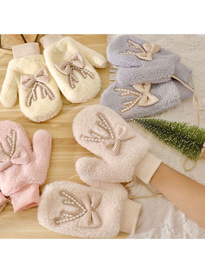 Gloving - Sweet Bow Accent Plush Winter Mittens