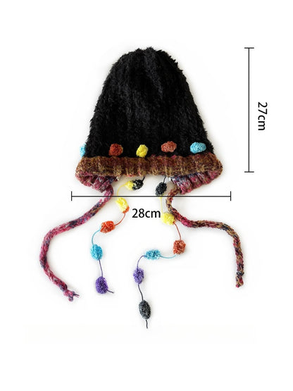Haila - Winter Knitted Beanie with Pompom & Tassel Braids