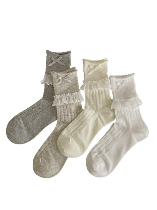 Rufia - Bow Ruffle Trim Ballet Style Crew Socks