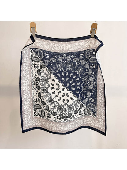Scarvii - Colorblock Paisley Print Boho Style Square Scarf