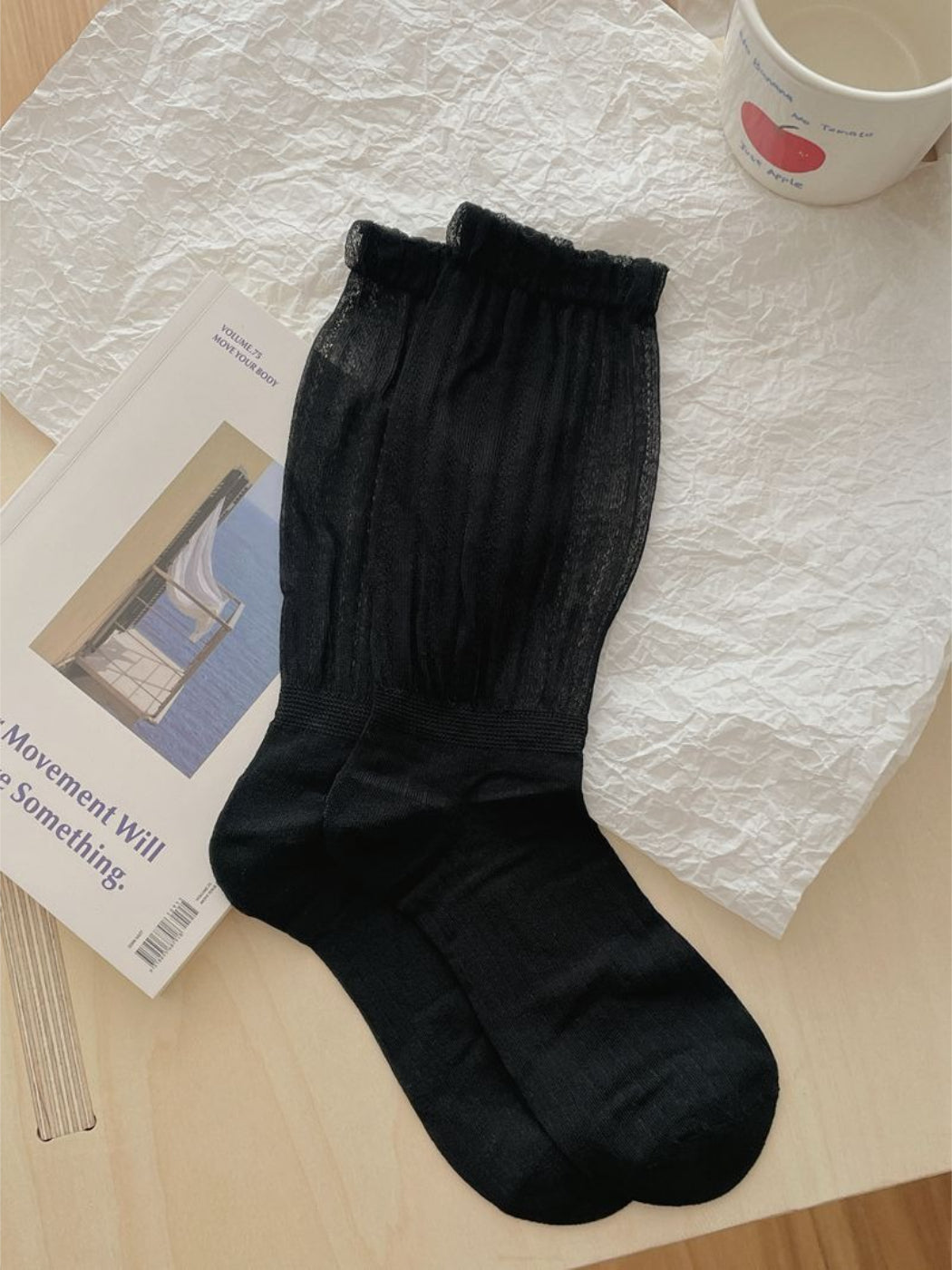 Rufia - Layered Lace Ribbed Crew Socks product image 3