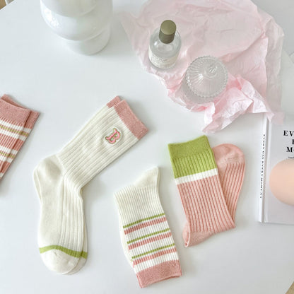 Rufia - Striped Crew Mid-calf Socks - Cute & Sweet