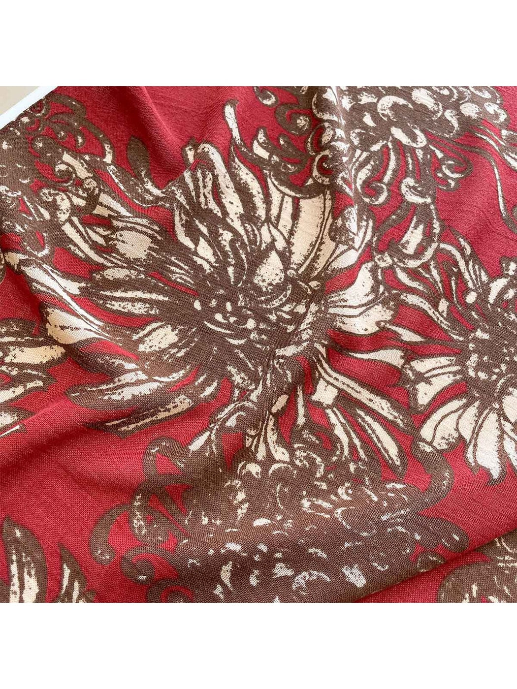 Scarvii - Warm Tone Floral Print Fashion Square Scarf