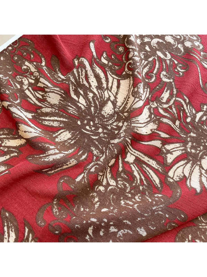 Scarvii - Warm Tone Floral Print Fashion Square Scarf