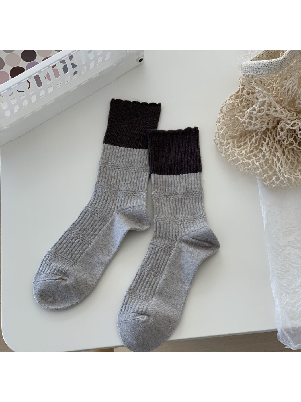 Rufia - Soft Ribbed Colorblock Crew Socks