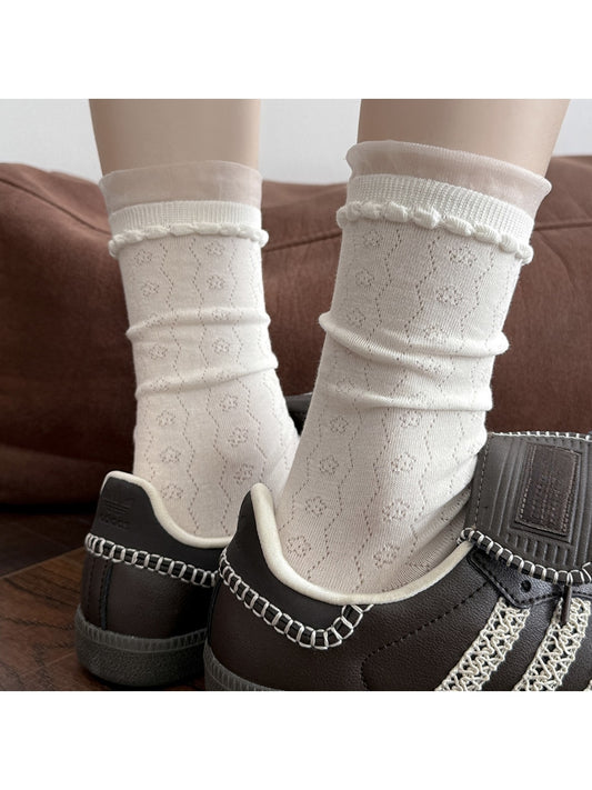 Rufia - Creamy Muted Pastels Openwork Crew Socks