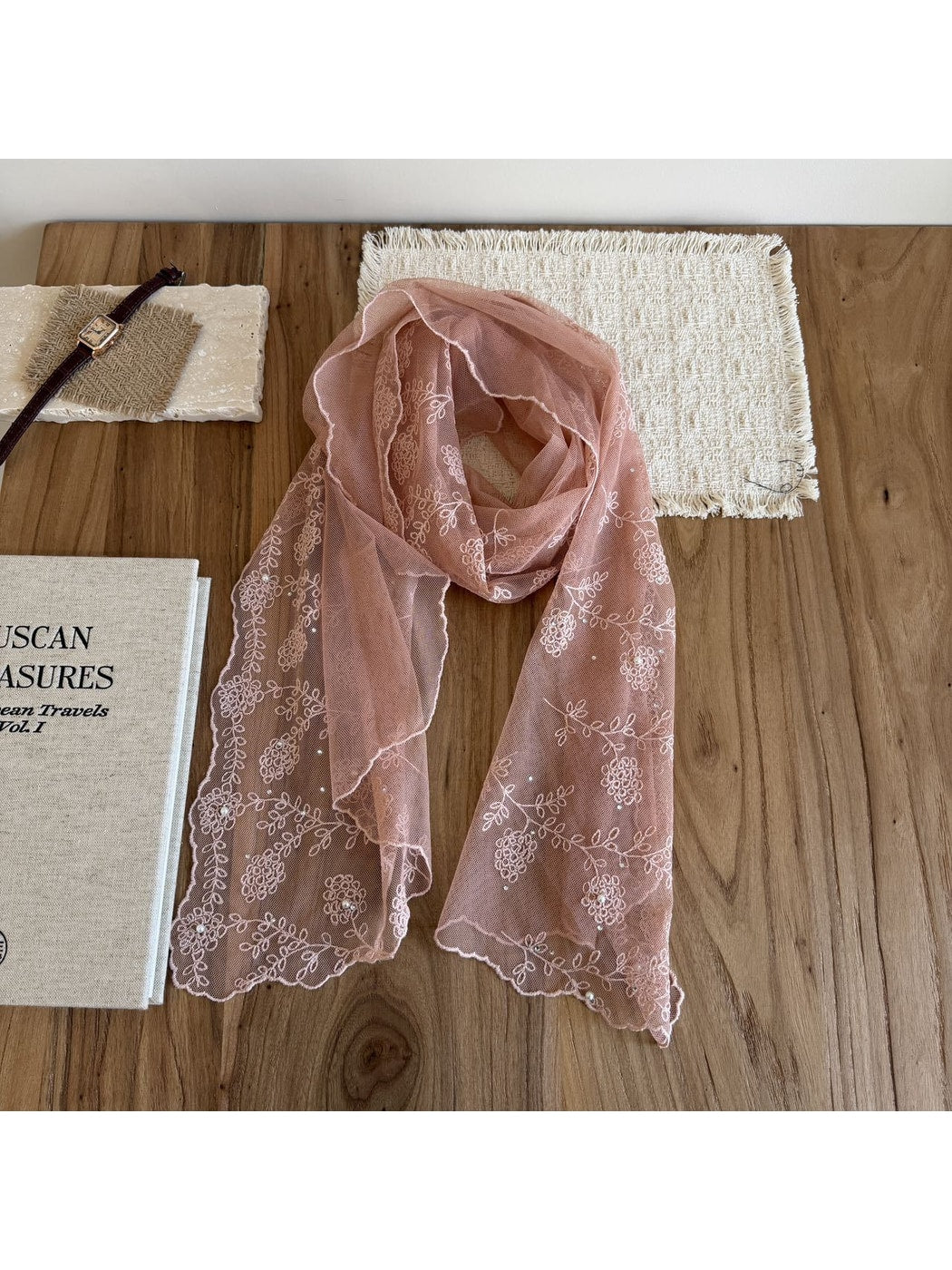 Scarvii - Floral Embroidered Long Fashion Scarf