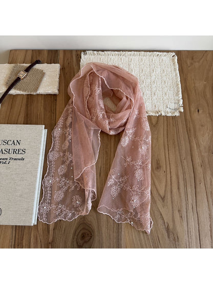 Scarvii - Floral Embroidered Long Fashion Scarf