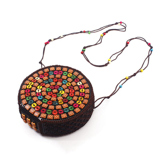 Cosbai - Boho Round Woven Crossbody Bag - Unique & Artistic