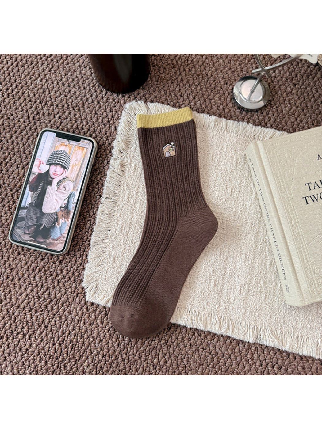 Rufia - Patterned Ribbed Crew Socks