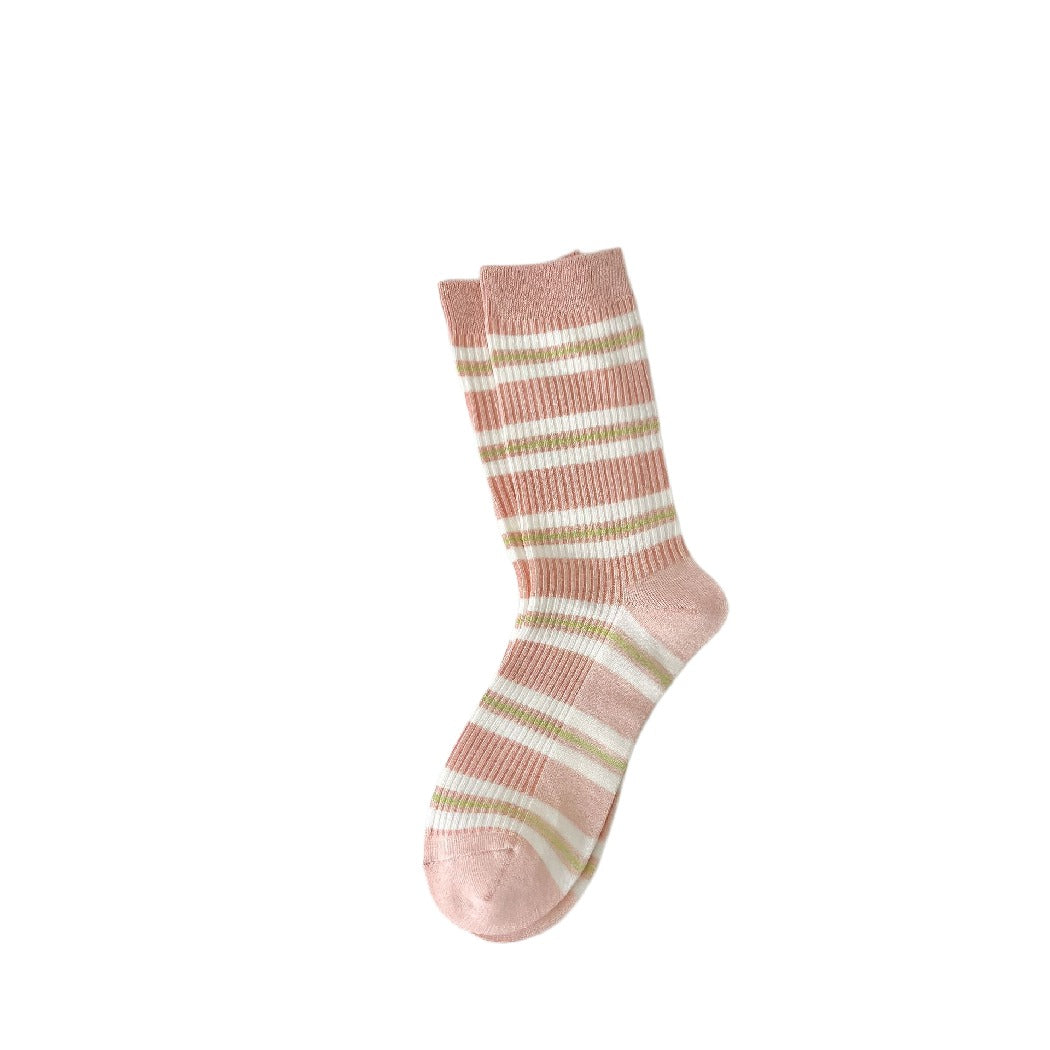 Rufia - Striped Crew Mid-calf Socks - Cute & Sweet