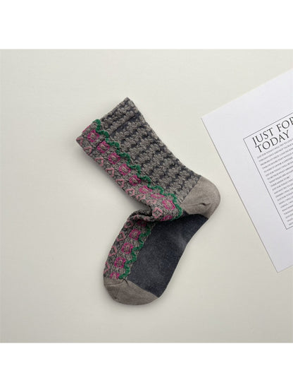 Rufia - Folk Knit Pattern Crew Socks