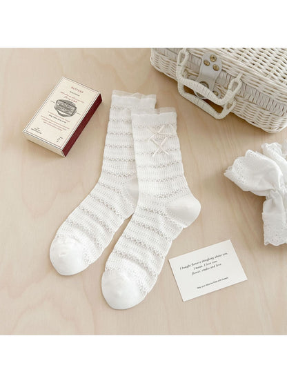 Rufia - Sweet Bow Detail Textured Women's Crew Socks
