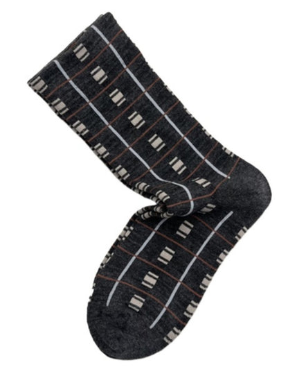 Rufia - Retro Mid-calf Socks with Line and Block Patterns
