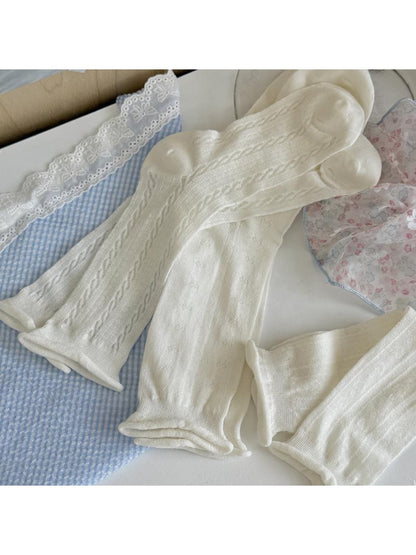 Rufia - White Rolled Cuff Decorative Crew Socks