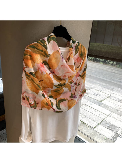 Scarvii - Lemon Print Rectangular Wrap Scarf