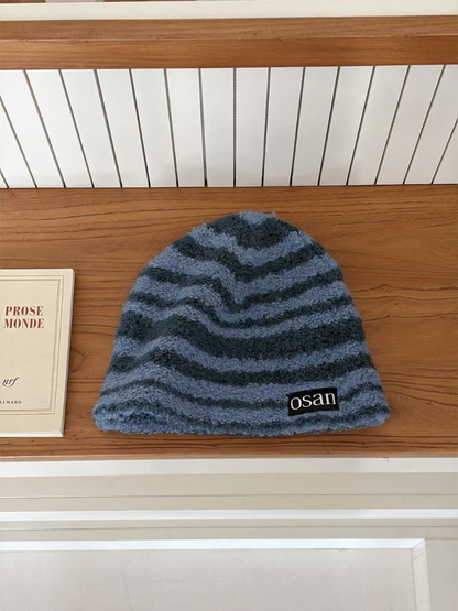 Haila - Fuzzy Textured Stripe Knit Beanie