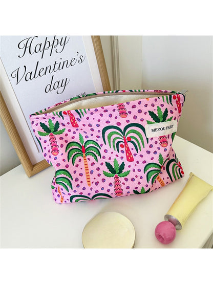 Cosbai - Tropical Coconut Trees Print Zip Pouch