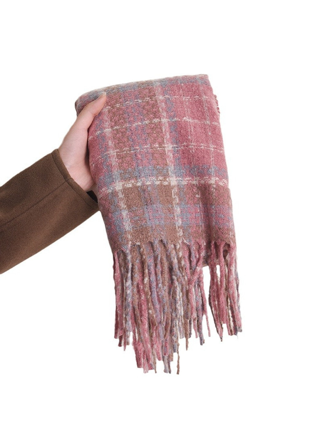 Scarvii - Faded Plaid Fringed Winter Scarf