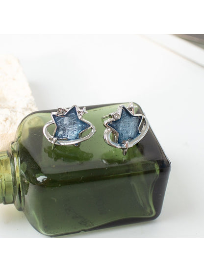 Earwish - Blue Star Stud Earrings - Simple & Sparkly
