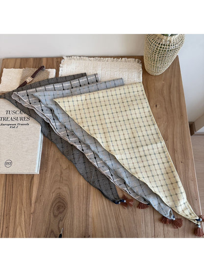 Scarvii - Plaid Tassel Triangle Bandana