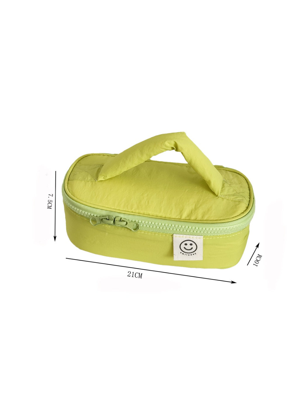 Cosbai Smiley Patch Cosmetic Bag with smiley face patch centered on white bag