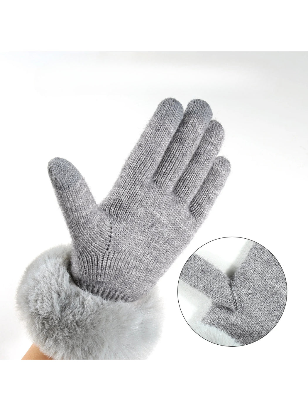 Gloving - Faux Fur Cuff Knit Winter Gloves