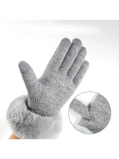 Gloving - Faux Fur Cuff Knit Winter Gloves