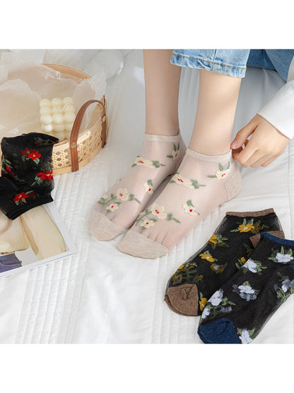 Rufia - Vintage Floral Sheer Crew Socks