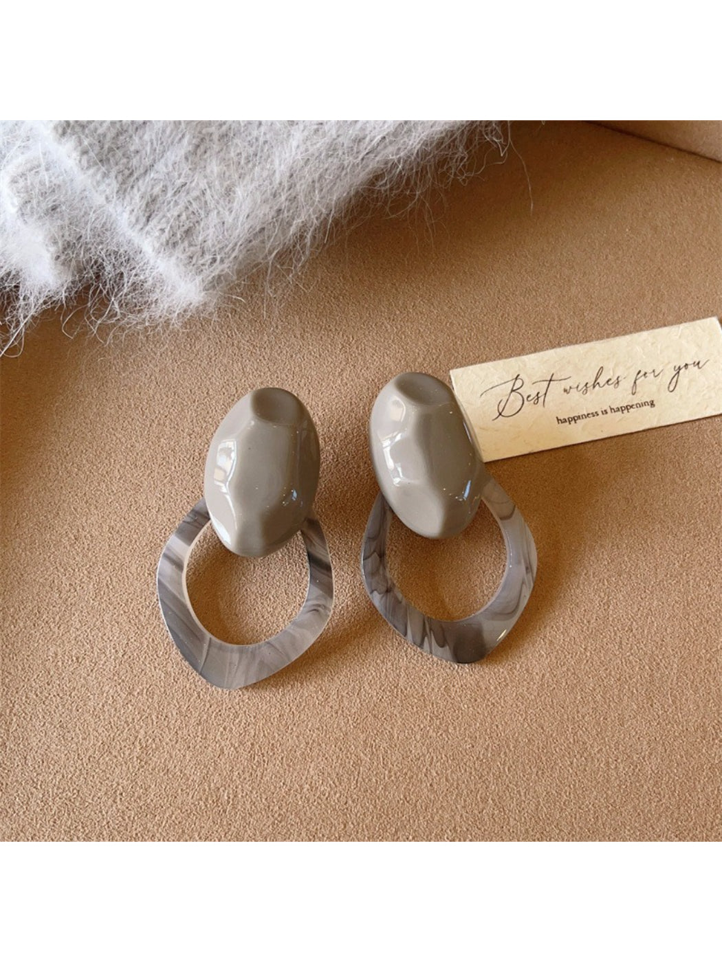 Earwish Color Block Oval Link Earrings displayed on a model wearing a white top