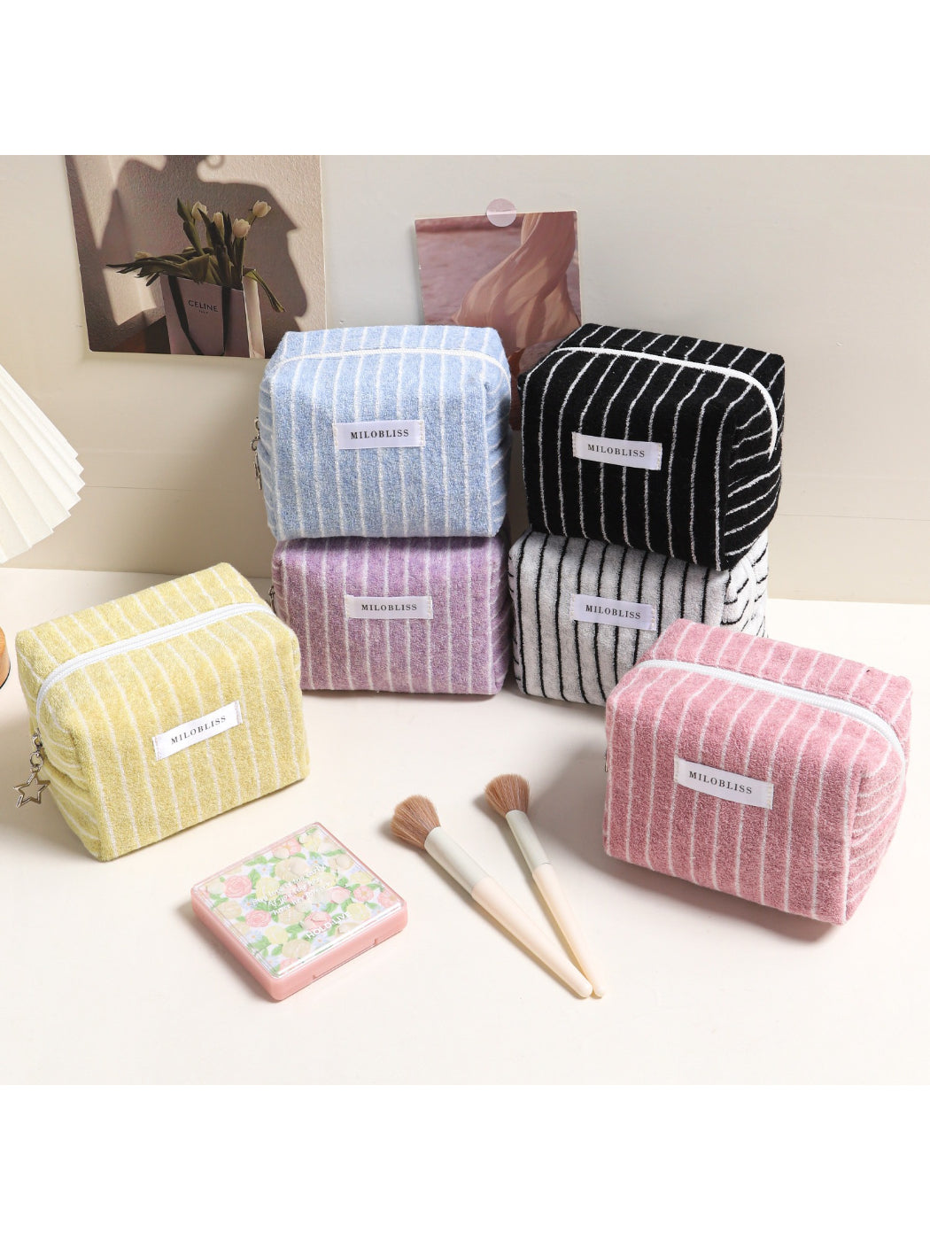 Cosbai - Textured Stripe Cosmetic Bag